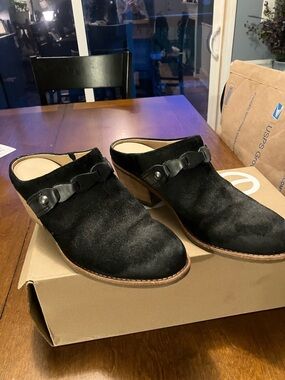 Earth Black Suede Slip-On Mules with Decorative Strap